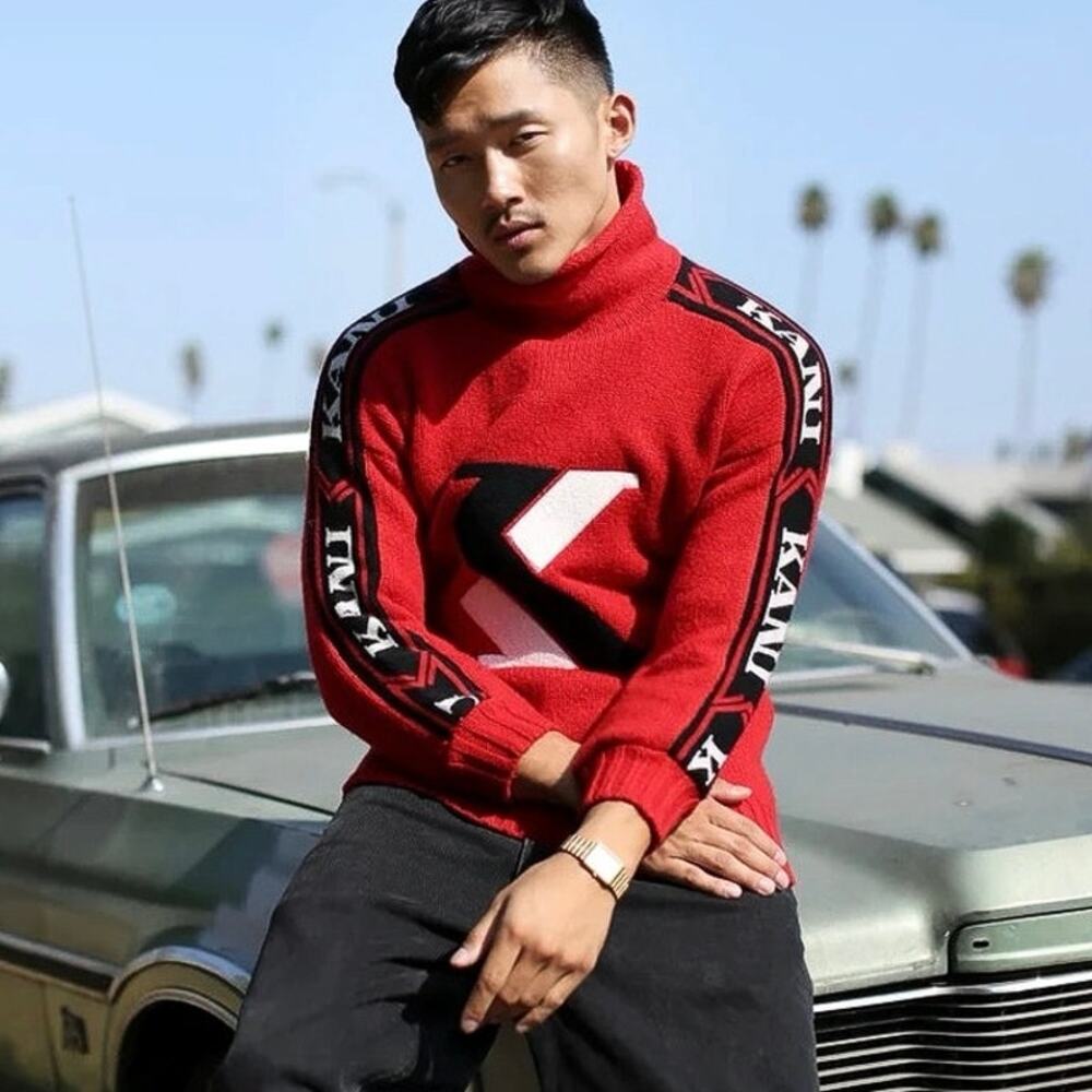 Karl Kani Red Black Crewneck Sweater with Logo Tape